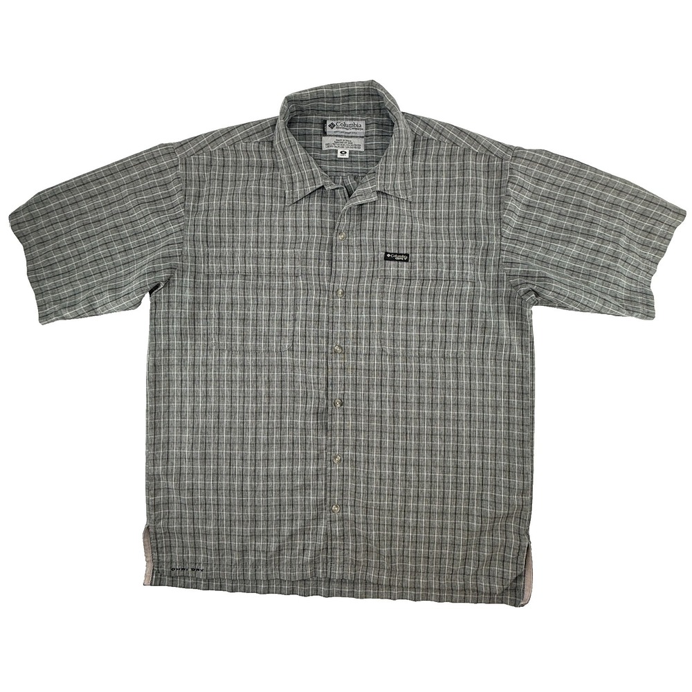 Columbia Shirt Mens Medium Gray Plaid Short Sleeve‎ Button Up Outdoor Fishing
